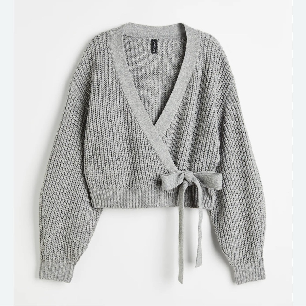 H&M Knit Front Wrap Gray Sweater